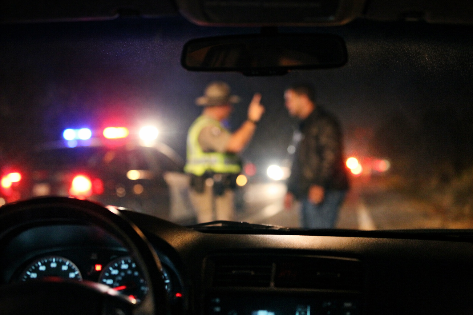 CHP Officer conducting sobriety test on man at night on roadside
