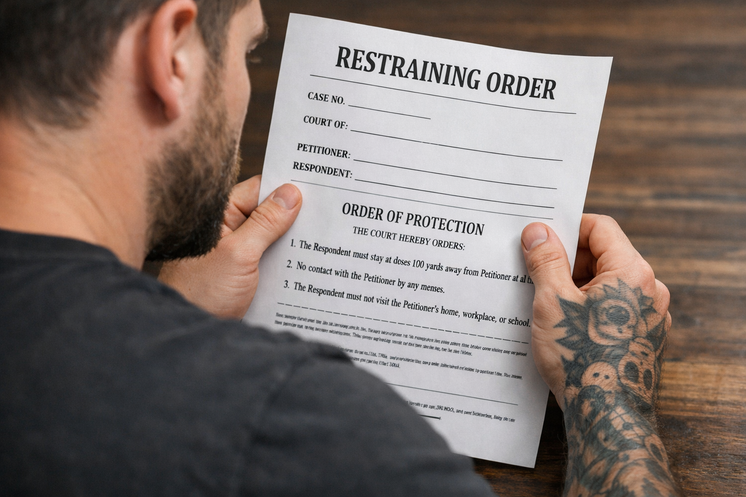 Man with Tattoo Examines Restraining Order-1