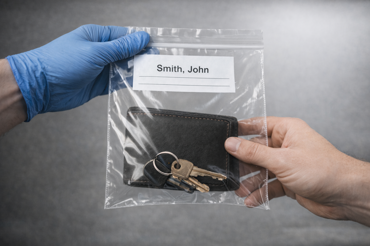 Nitrile Gloved Hand Handing Bag to Ungloved Hand