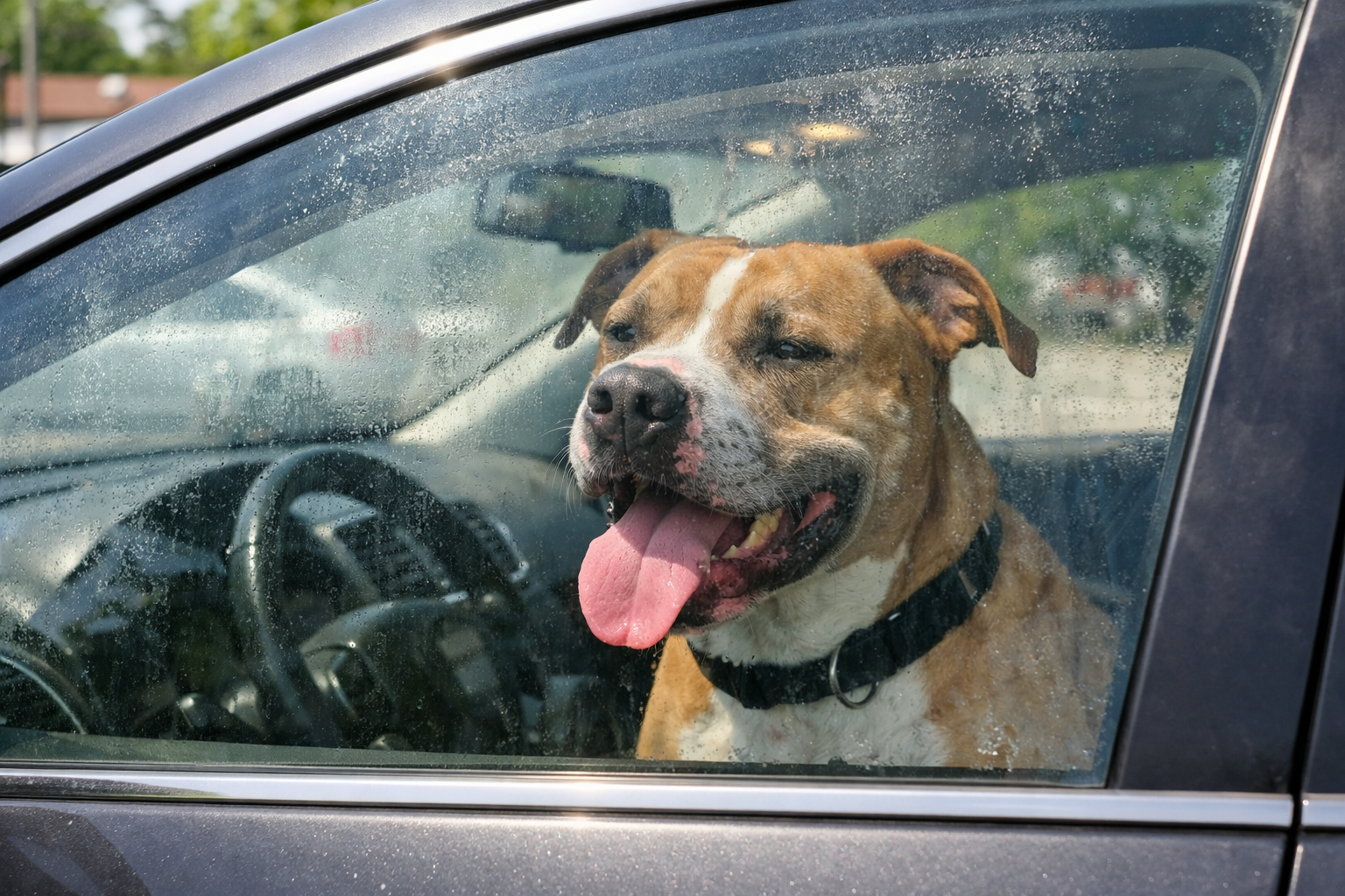 Pit Bull in a Closed Car on a Summer Day