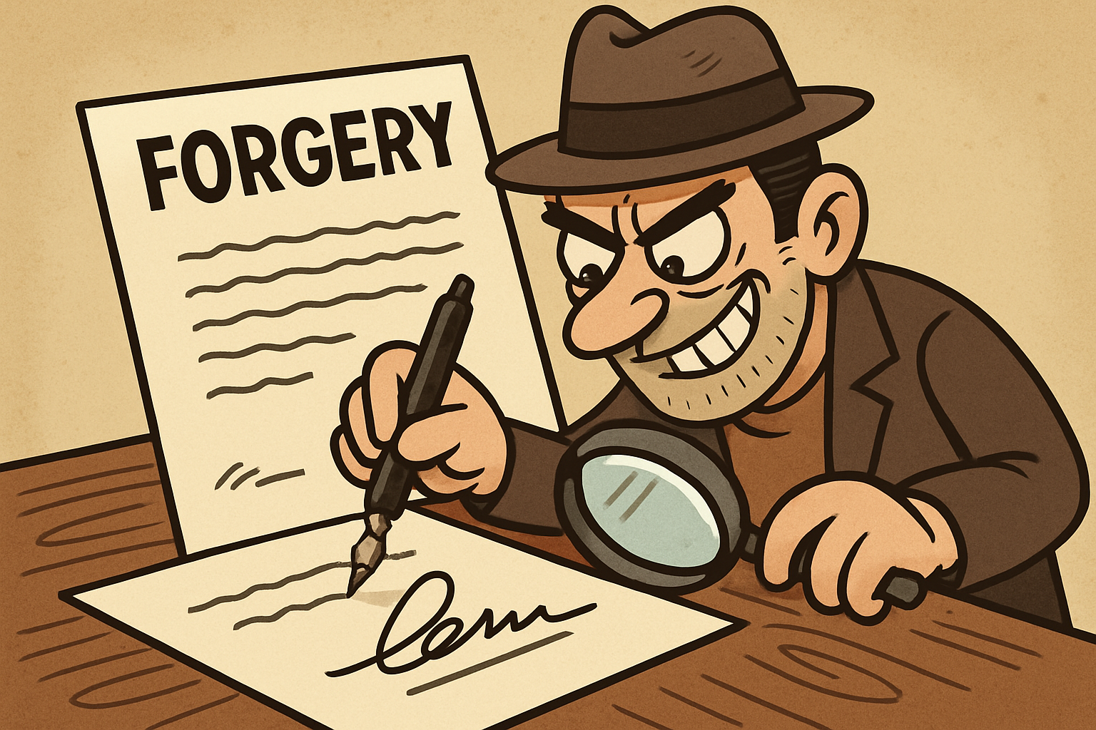 cartoon style image depicting a forgery-1