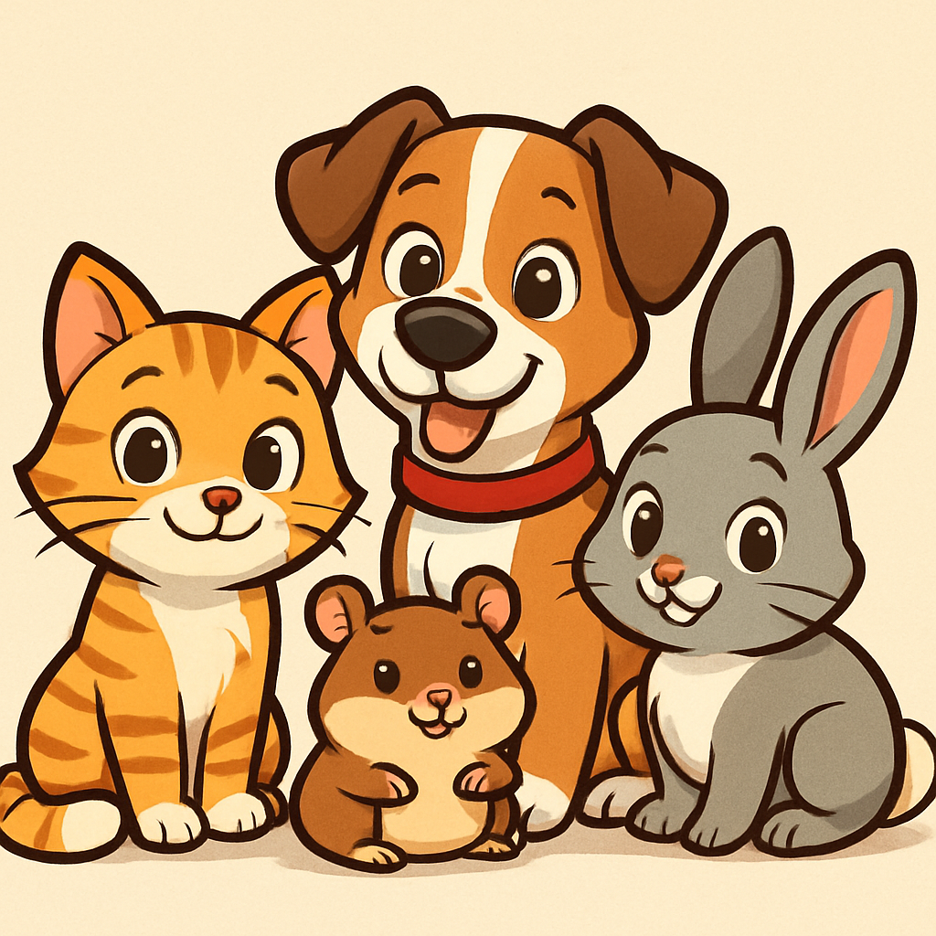 cartoon style image of animal pets-1