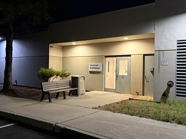 Rear Entrance to the Wayne Brown Correctional Facility in Nevada City Nevada County California at night.