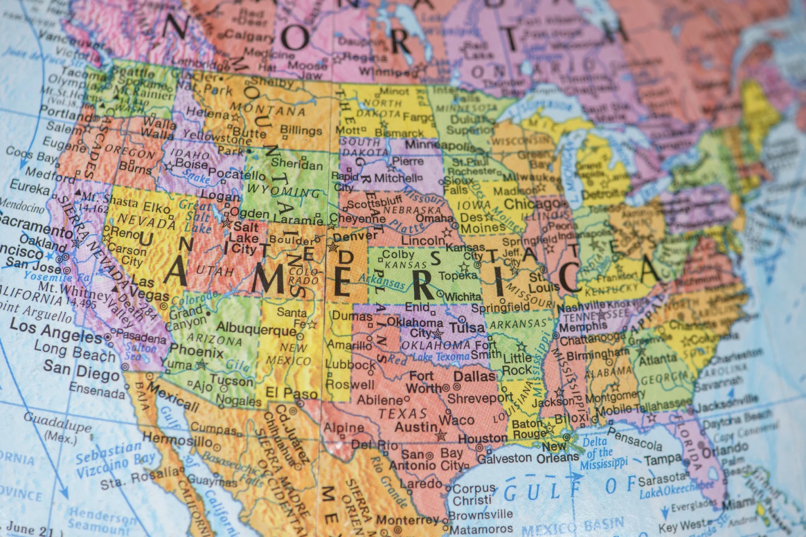 a zoomed in image of the United States from a globe