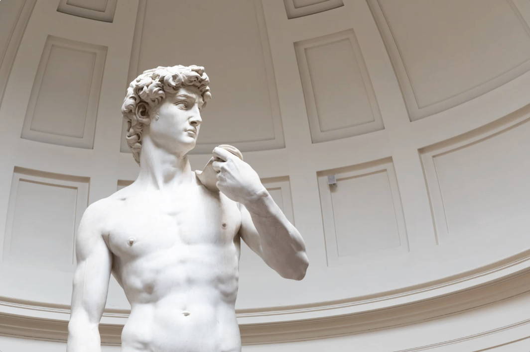 an image of the upper half of the statue of David 