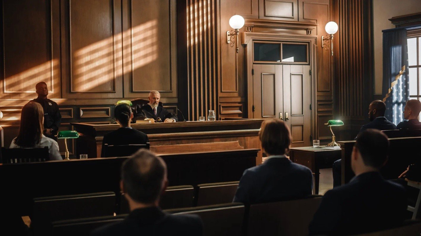 a court room with people in it