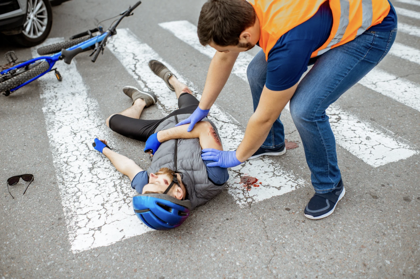 a cyclist injured on the road from a hit and run