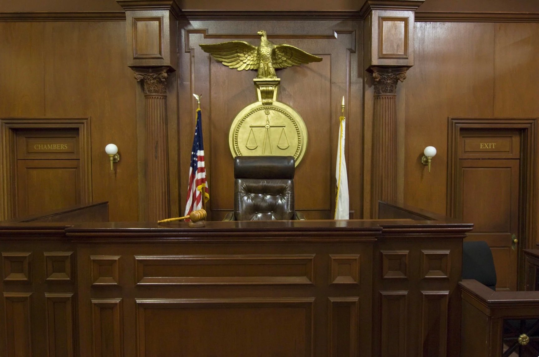 the judges podium in a courtroom