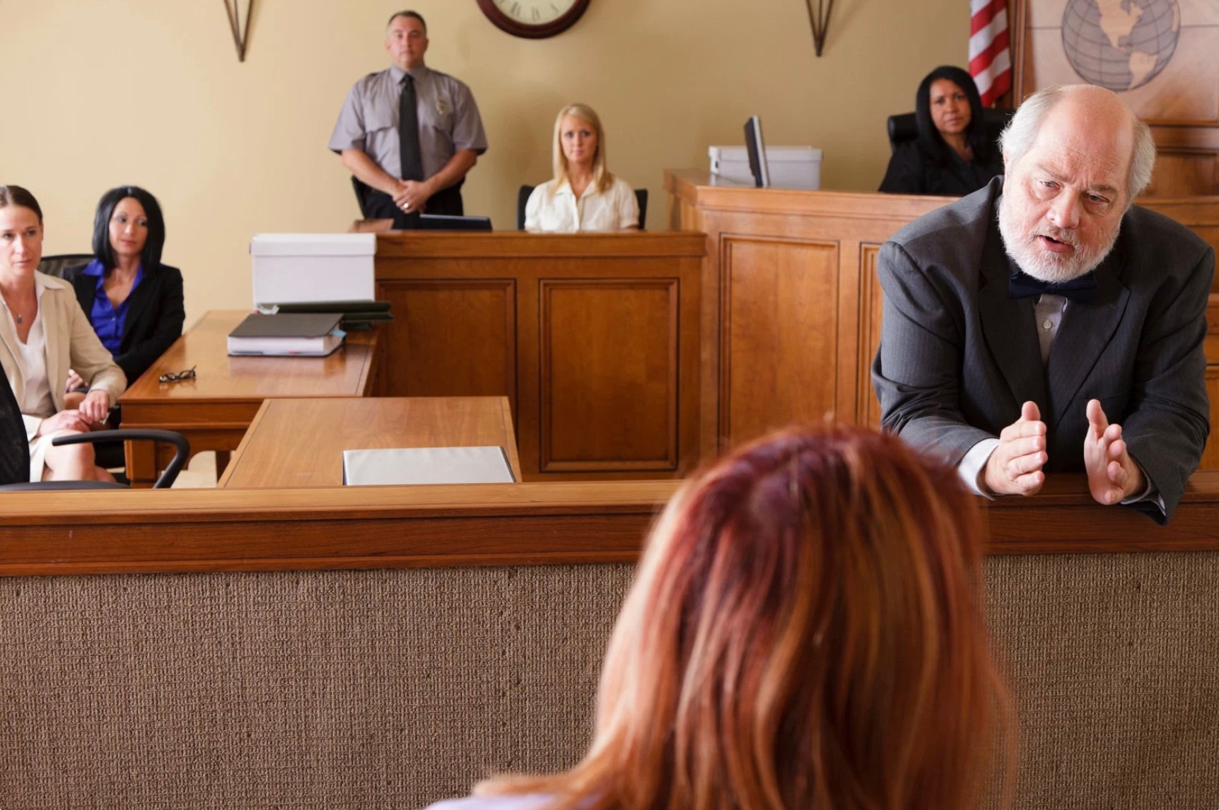 a legal case in session in a court room