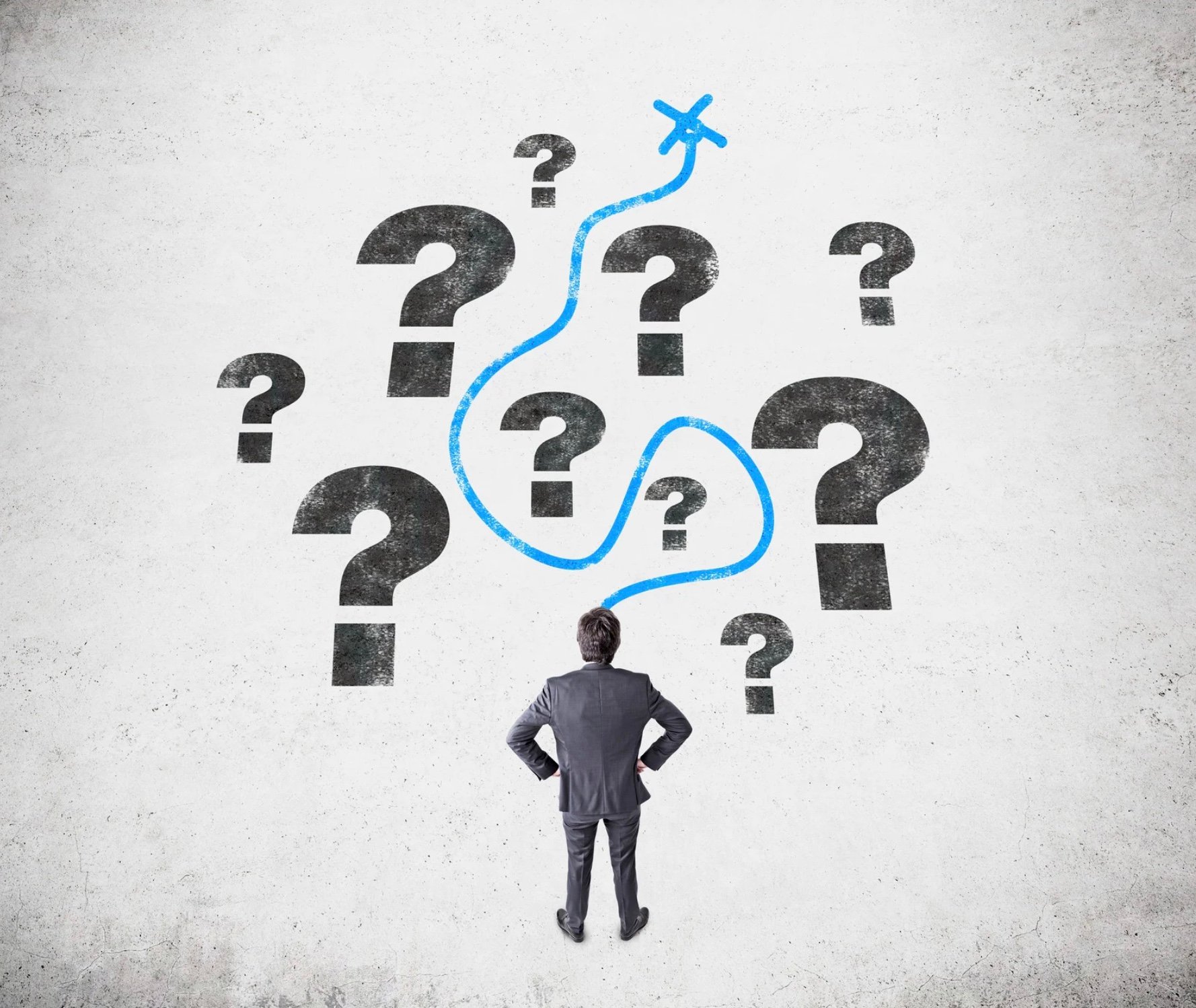 a figure of a man figuring out a problem 