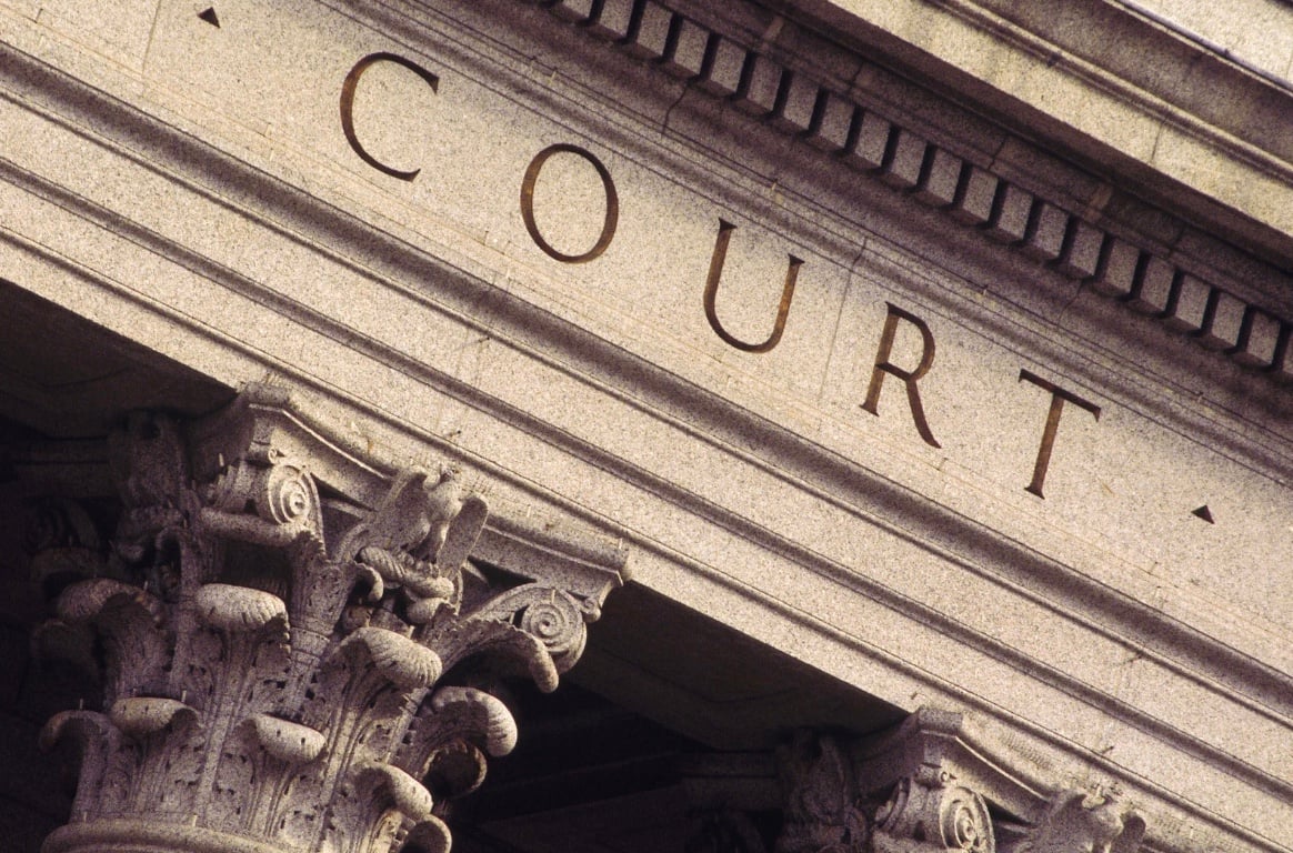 the front archway of a court