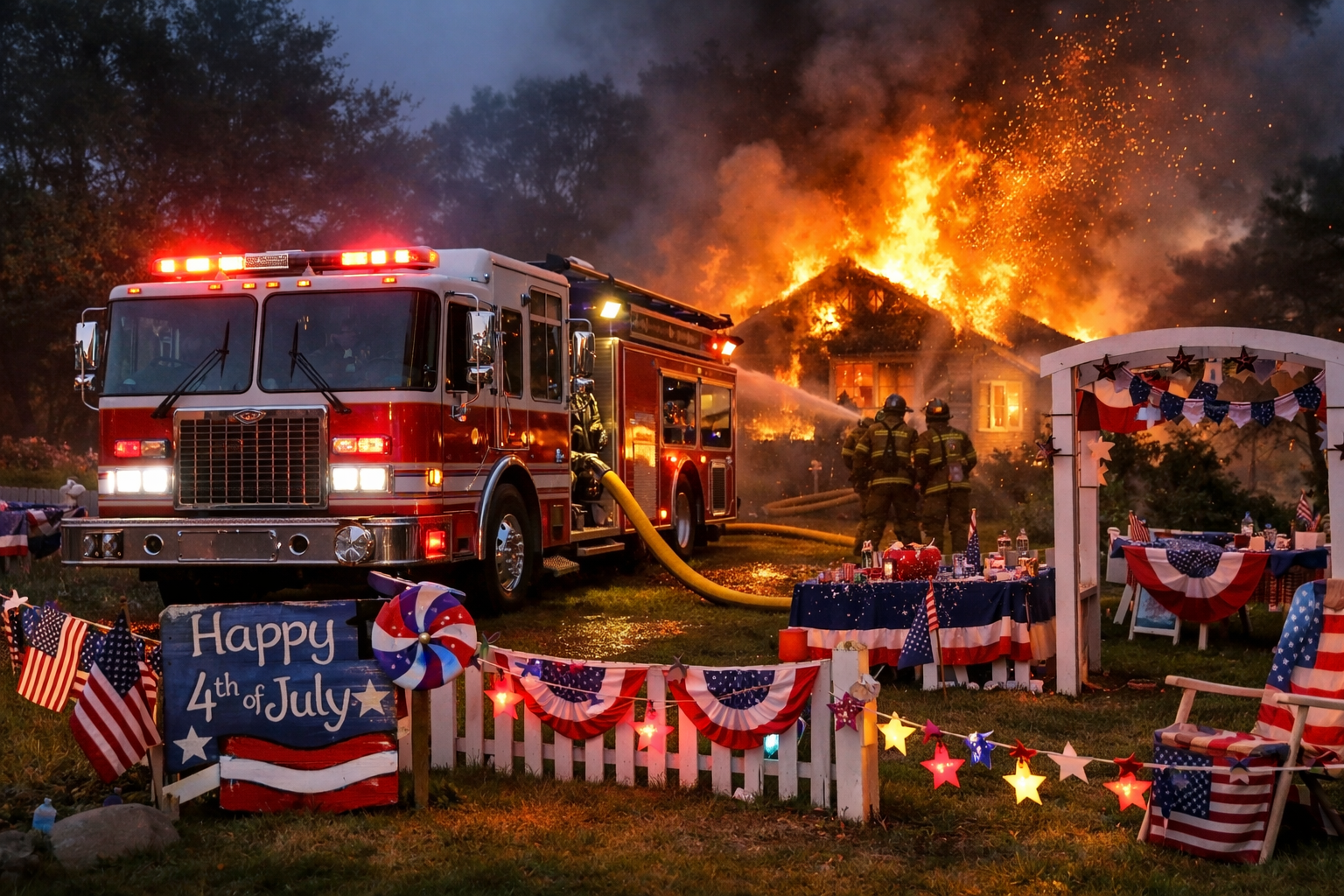 Fire Engine at Fourth of July Front Yard Celebration-1