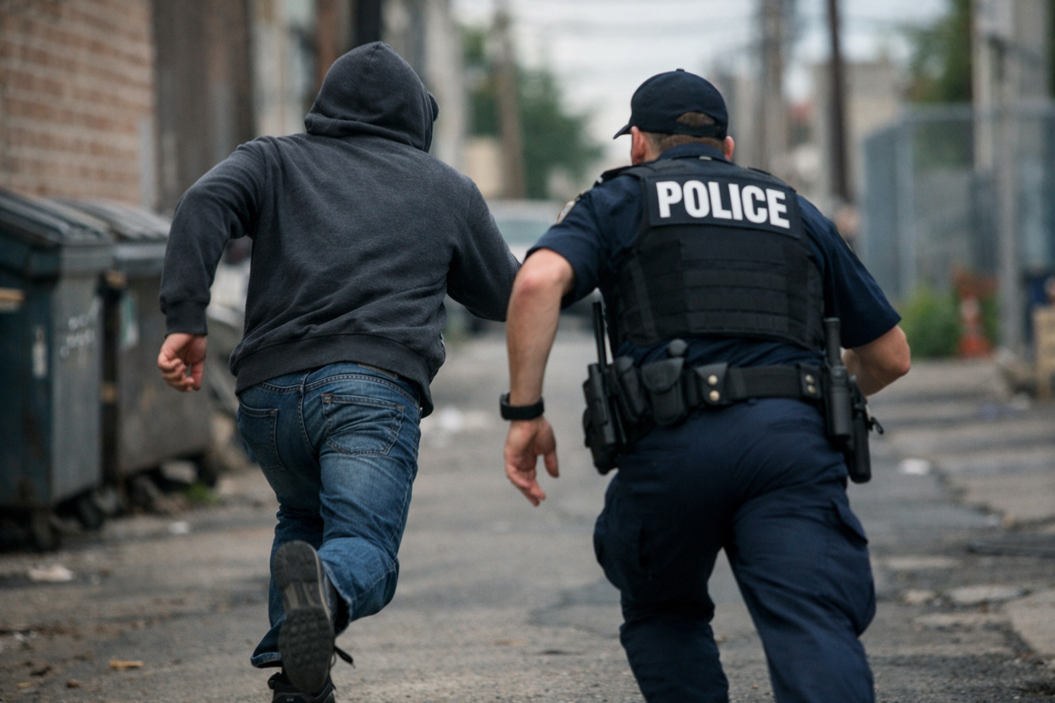 Man Running from Policeman