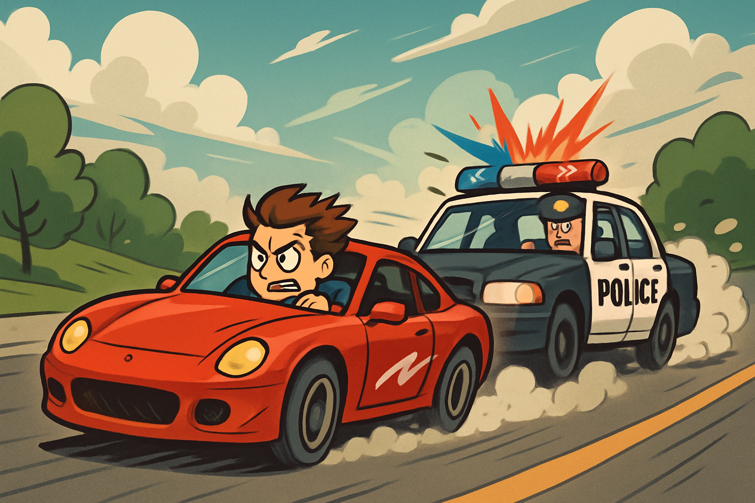 cartoon style highspeed chase with the police-1